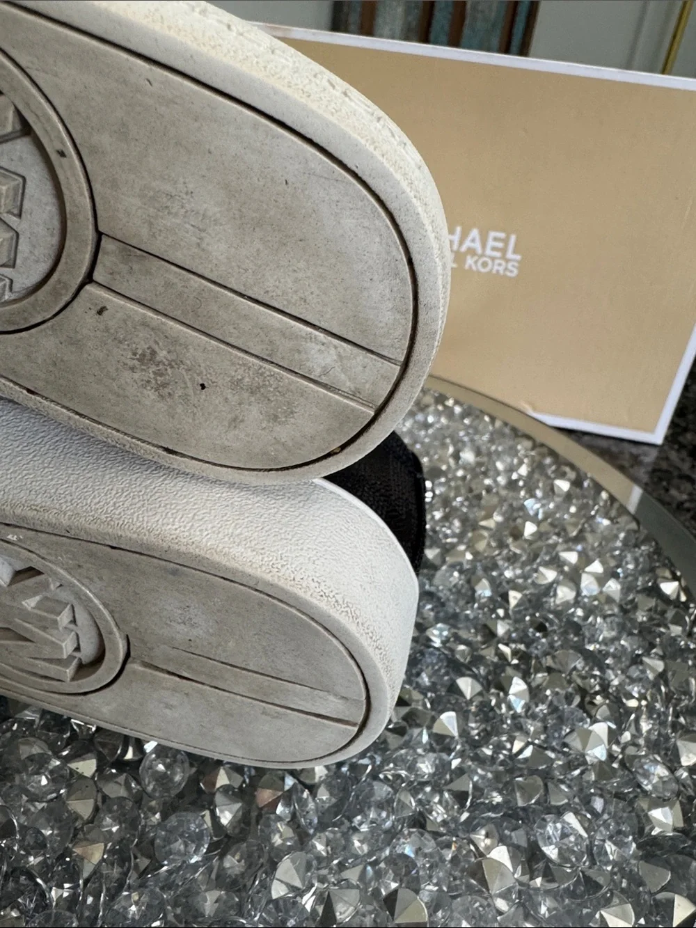 Michael Kors Black Logo-Print Slip-On Flats with White Sole